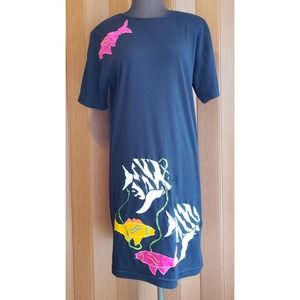 Southern Stiches size XS tropical fish design black long knit dress